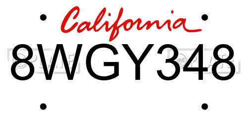 8WGY348 California License Plate