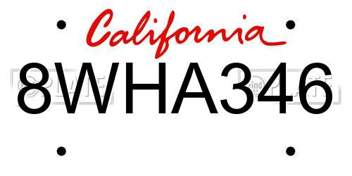 8WHA346 California License Plate