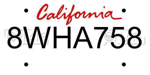 8WHA758 California License Plate