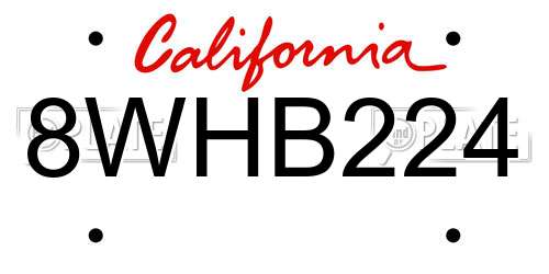 8WHB224 California License Plate