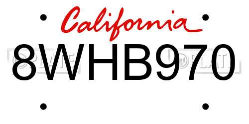 8WHB970 California License Plate