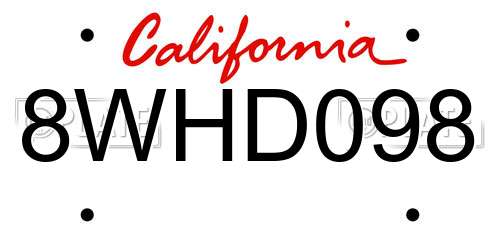 8WHD098 California License Plate