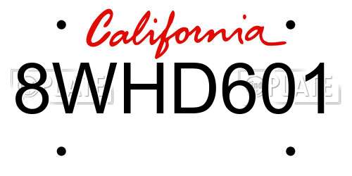 8WHD601 California License Plate