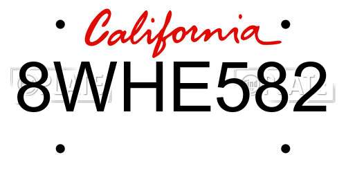 8WHE582 California License Plate