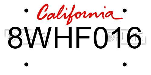 8WHF016 California License Plate