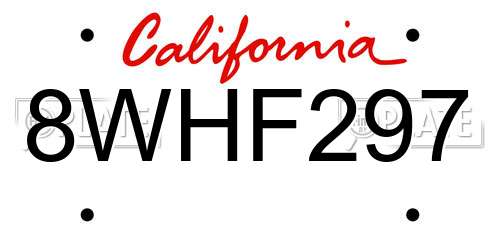 8WHF297 California License Plate