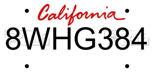 8WHG384 California License Plate