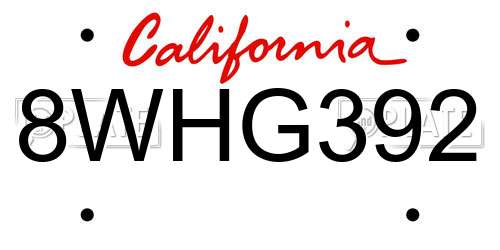 8WHG392 California License Plate