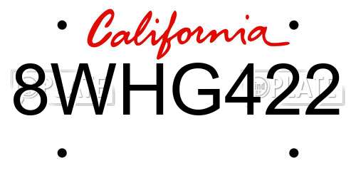 8WHG422 California License Plate