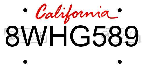 8WHG589 California License Plate