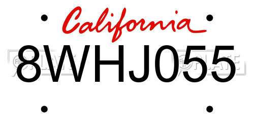 8WHJ055 California License Plate