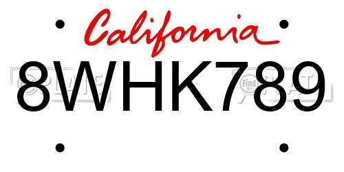 8WHK789 California License Plate