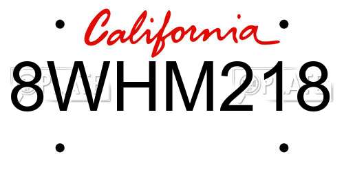 8WHM218 California License Plate