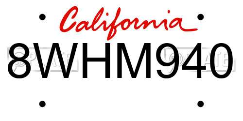 8WHM940 California License Plate
