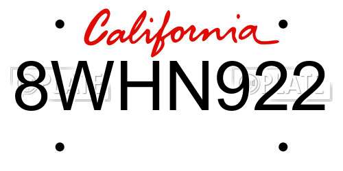 8WHN922 California License Plate