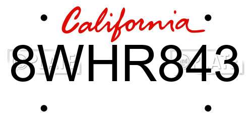 8WHR843 California License Plate