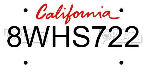 8WHS722 California License Plate