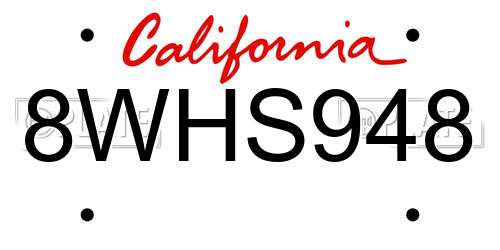8WHS948 California License Plate