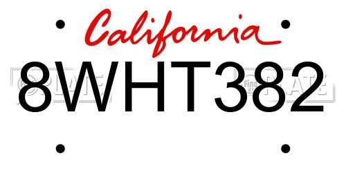 8WHT382 California License Plate