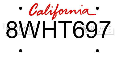 8WHT697 California License Plate