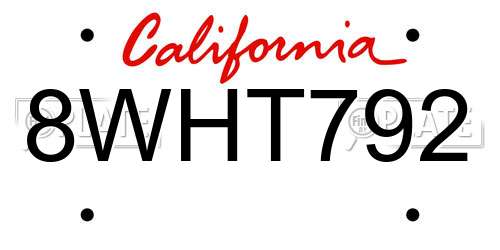 8WHT792 California License Plate