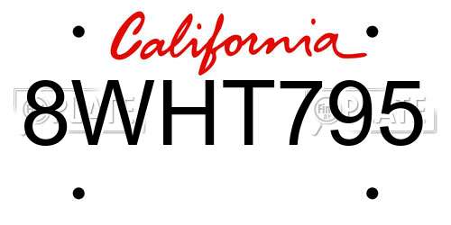 8WHT795 California License Plate