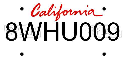 8WHU009 California License Plate