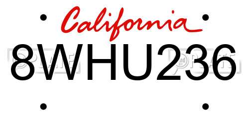 8WHU236 California License Plate