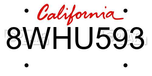 8WHU593 California License Plate