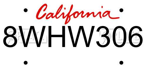 8WHW306 California License Plate