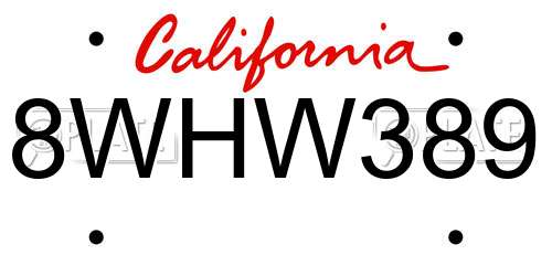 8WHW389 California License Plate