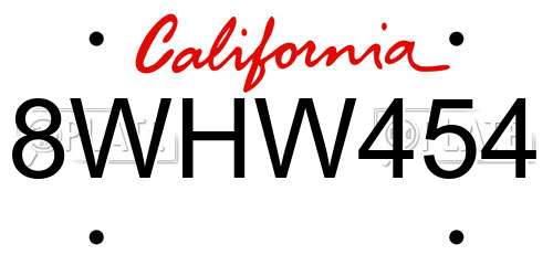8WHW454 California License Plate
