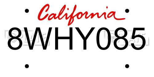 8WHY085 California License Plate