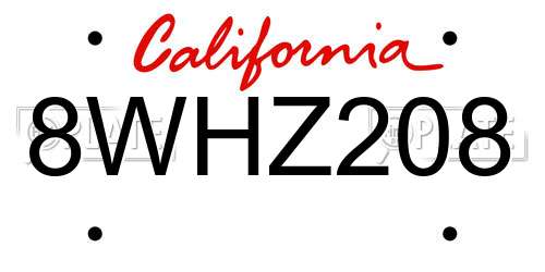 8WHZ208 California License Plate