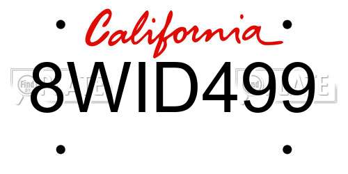 8WID499 California License Plate