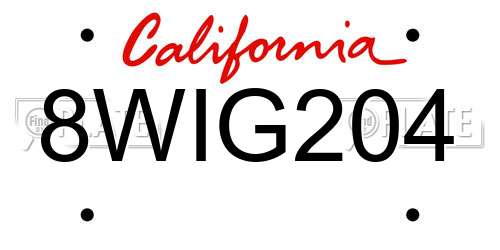 8WIG204 California License Plate