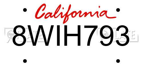 8WIH793 California License Plate
