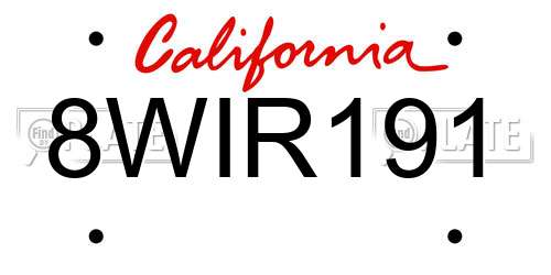 8WIR191 California License Plate