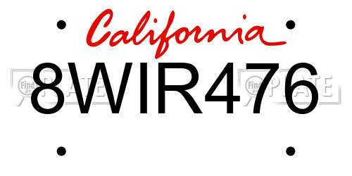 8WIR476 California License Plate