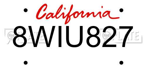 8WIU827 California License Plate