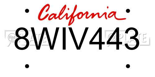 8WIV443 California License Plate