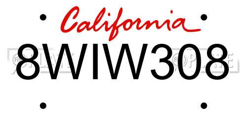 8WIW308 California License Plate