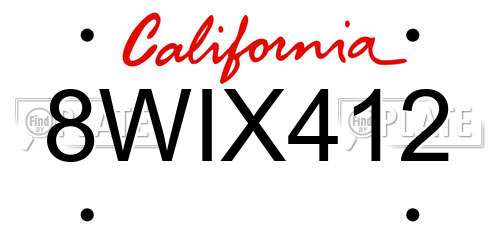 8WIX412 California License Plate