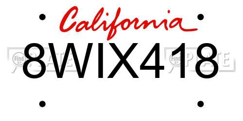 8WIX418 California License Plate