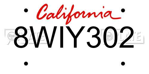 8WIY302 California License Plate