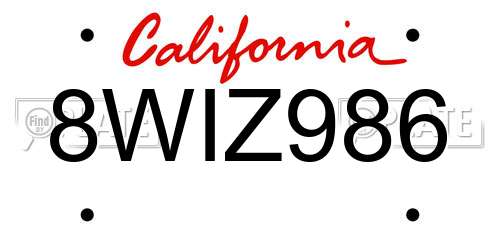 8WIZ986 California License Plate