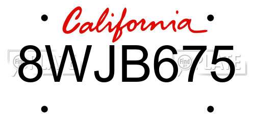8WJB675 California License Plate