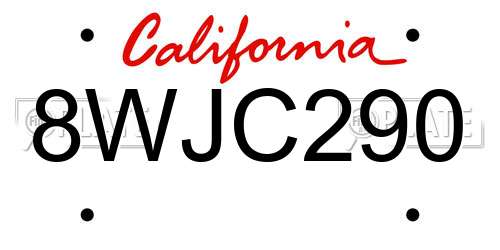 8WJC290 California License Plate