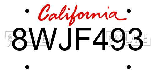 8WJF493 California License Plate
