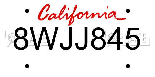 8WJJ845 California License Plate